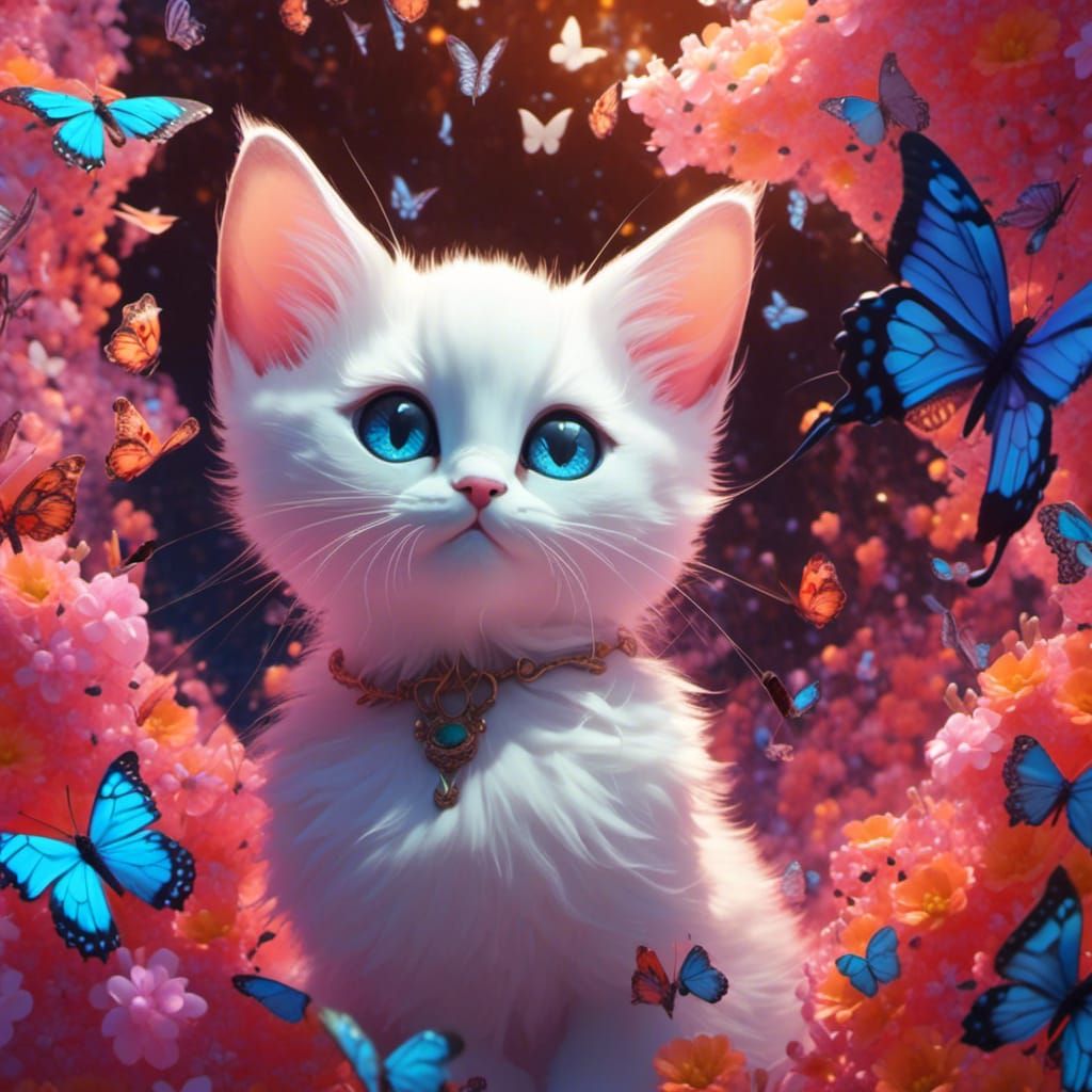 Siamese Kitten with Butterfly: Detailed Fantasy Art