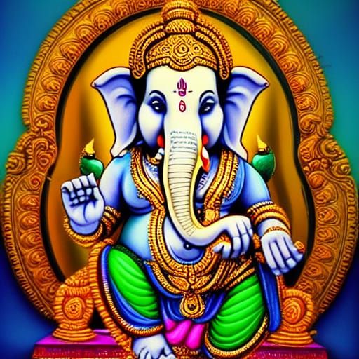 Colorful Digital Painting of Ganesh