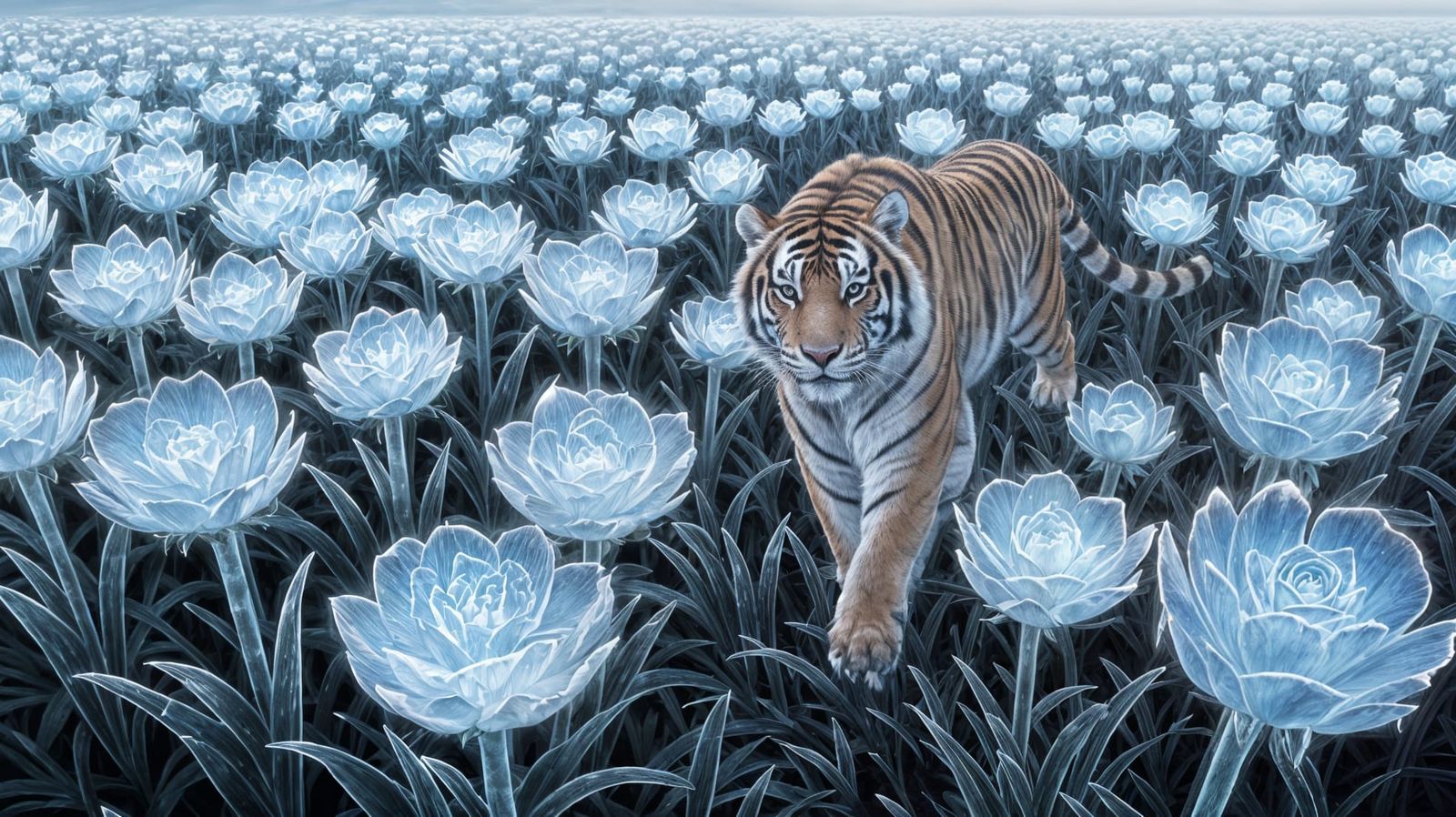 Epic Digital Fantasy Landscape of a Rose Quartz Tiger in a F...