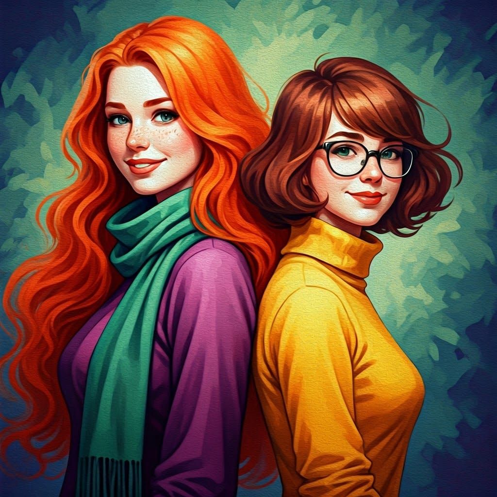 Two Smiling Women in Impressionistic Oil Painting