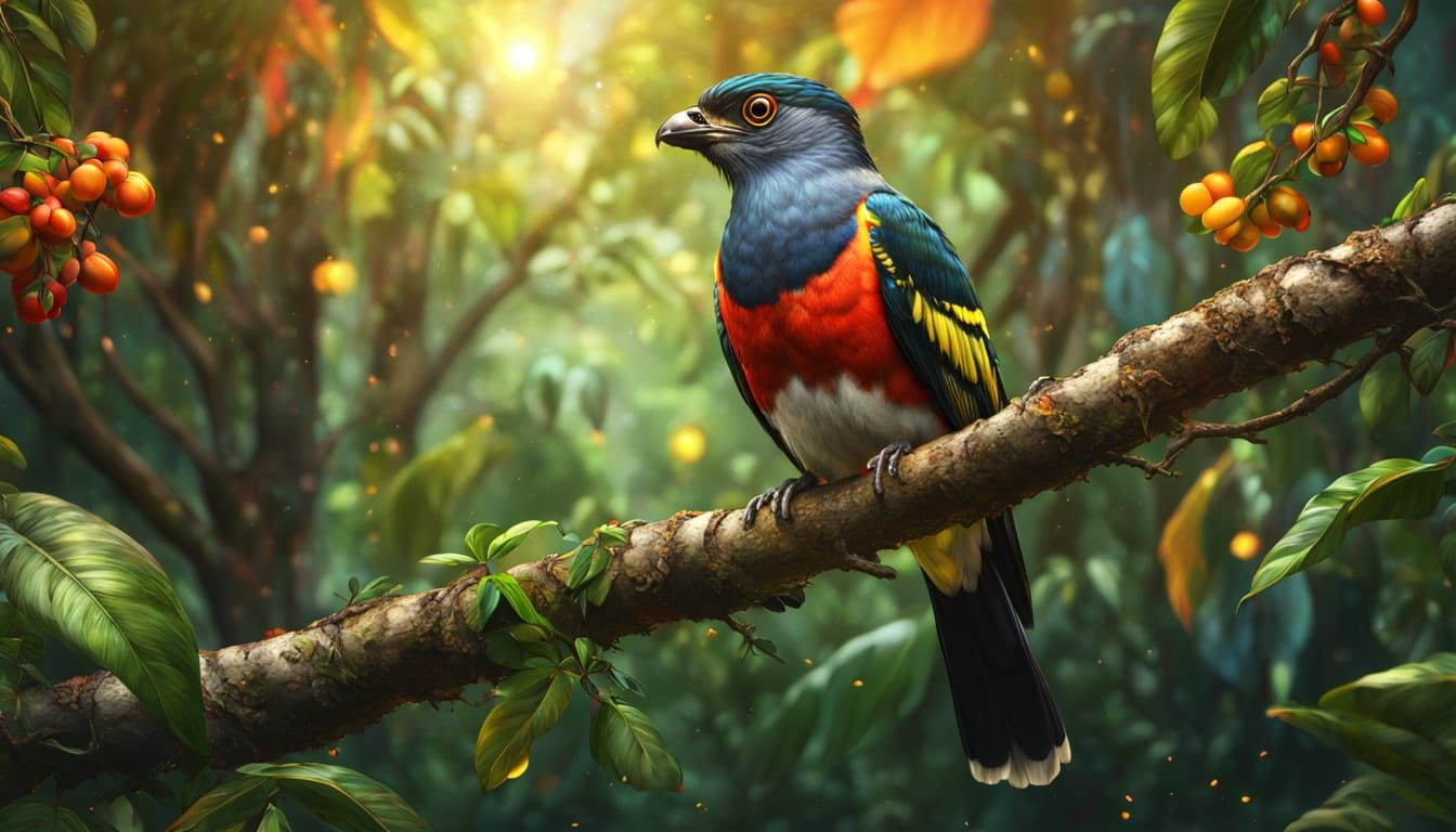 Hyperrealistic Whitehead's Trogon in Splash Art Style