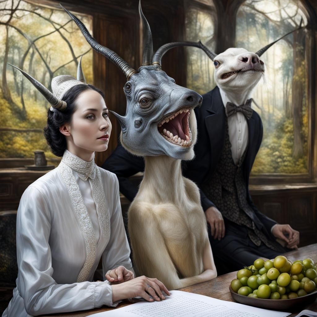 Surreal Alien Celebration in Gritty Restaurant Photography