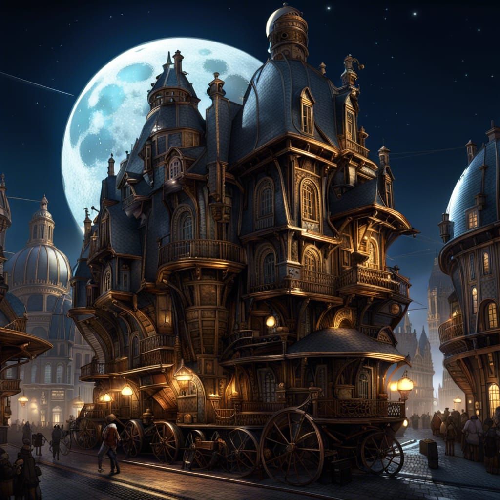Steampunk City with French Architecture in Fantasy Style