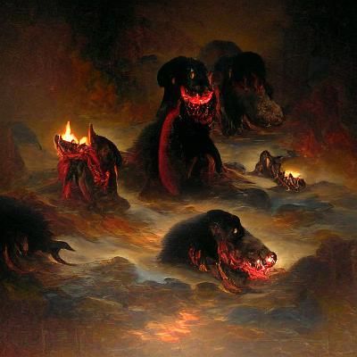 Infernal Cerberus in Flames: A Dark Fantasy Vision