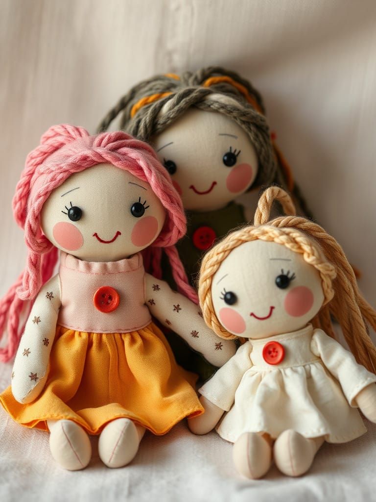 Cozy Handmade Cloth Dolls in Whimsical Folk Art Style