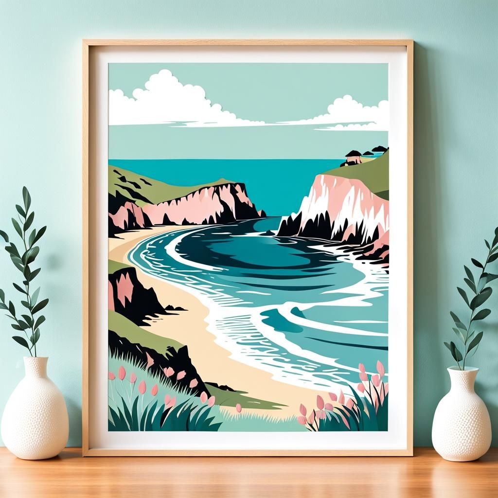 Coastal Headland Paper Cut Poster Art