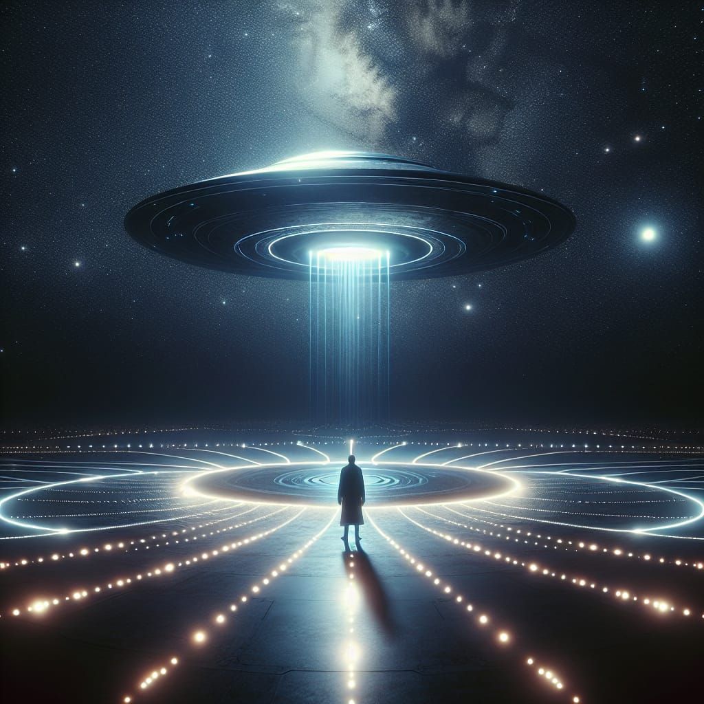 Otherworldly UFO Arrival Under Starry Night Sky