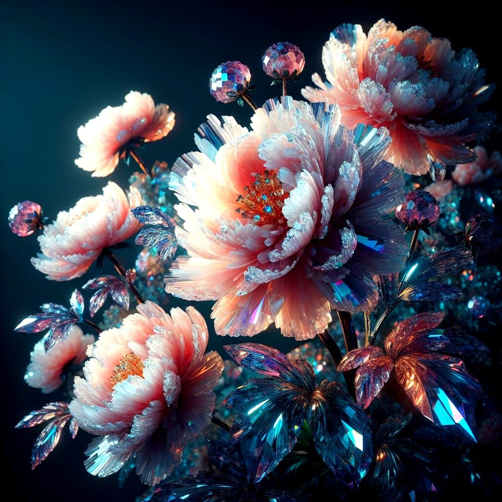Hyper-Realistic Crystal Peonies in High Resolution