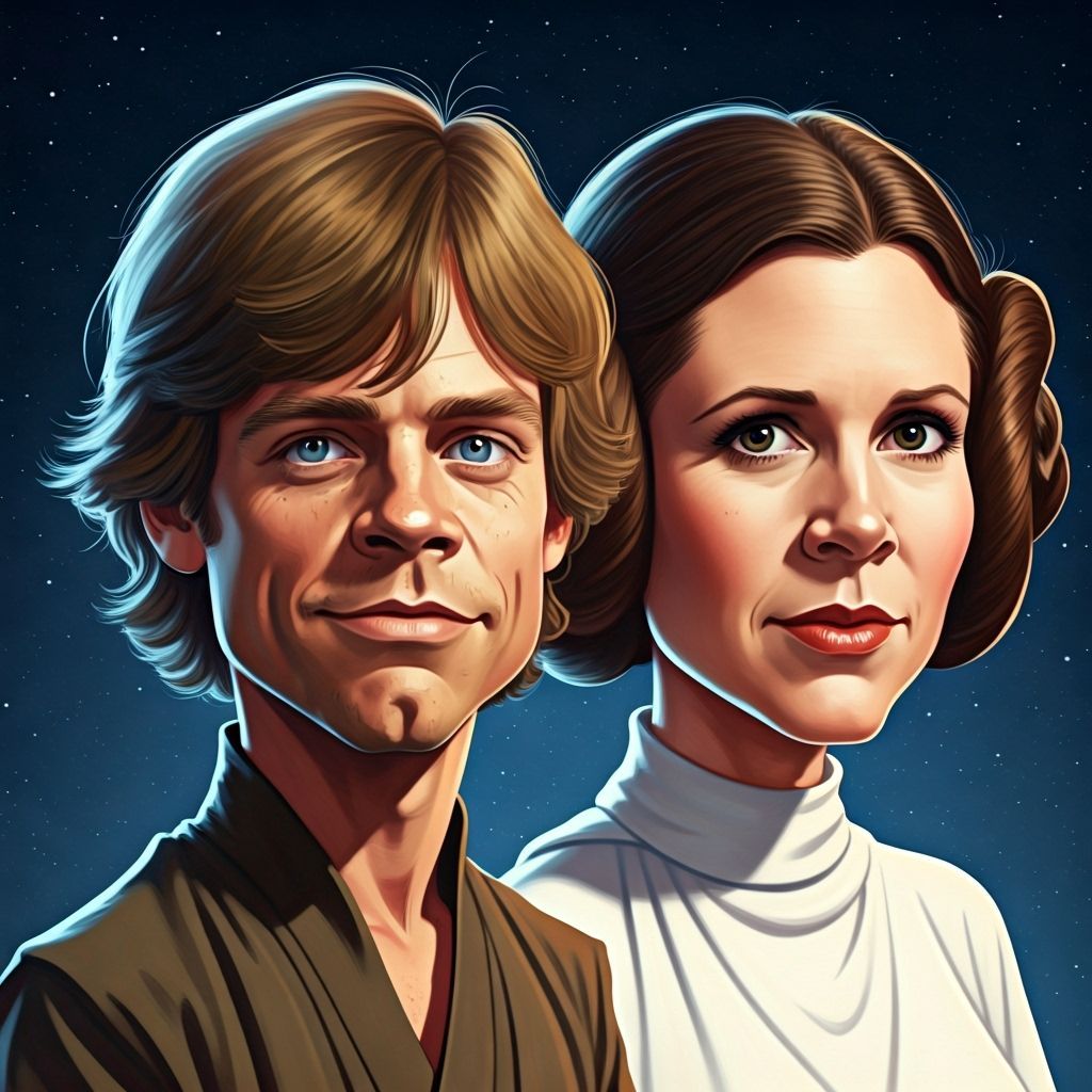 Luke and Leia Caricature in Al Hirschfeld Style
