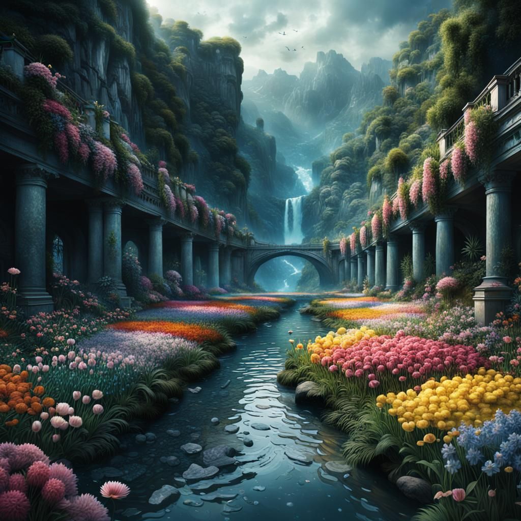 Floral River: A Stunning Digital Matte Painting