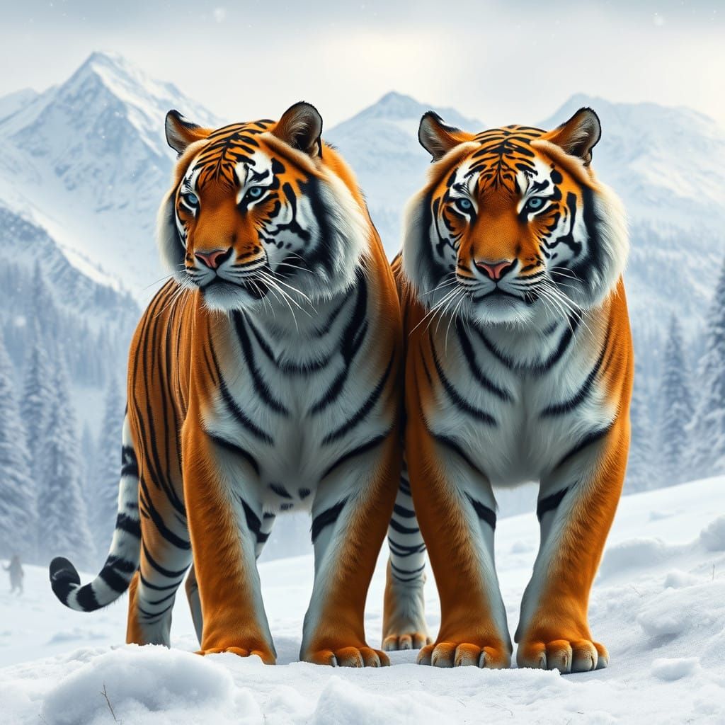 Siberian Tiger Duo in Winter Wonderland