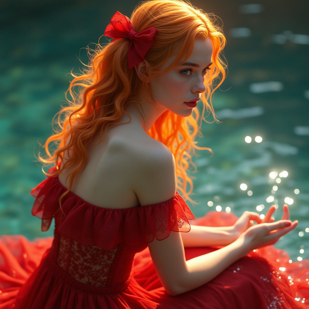 Girl in Red Dress with Orange Hair, Hyperrealism