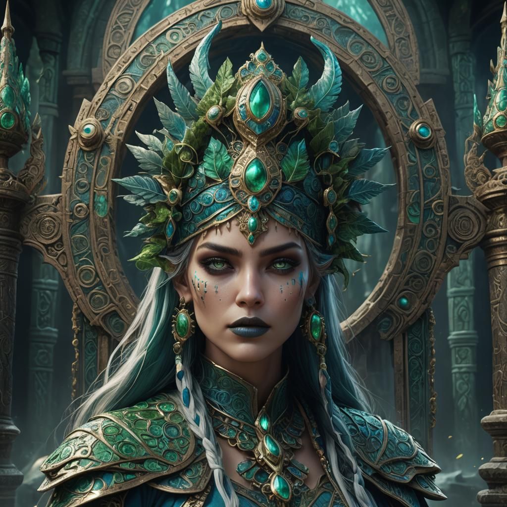 Blue-Lipped Priestess: Detailed Fantasy Concept Art