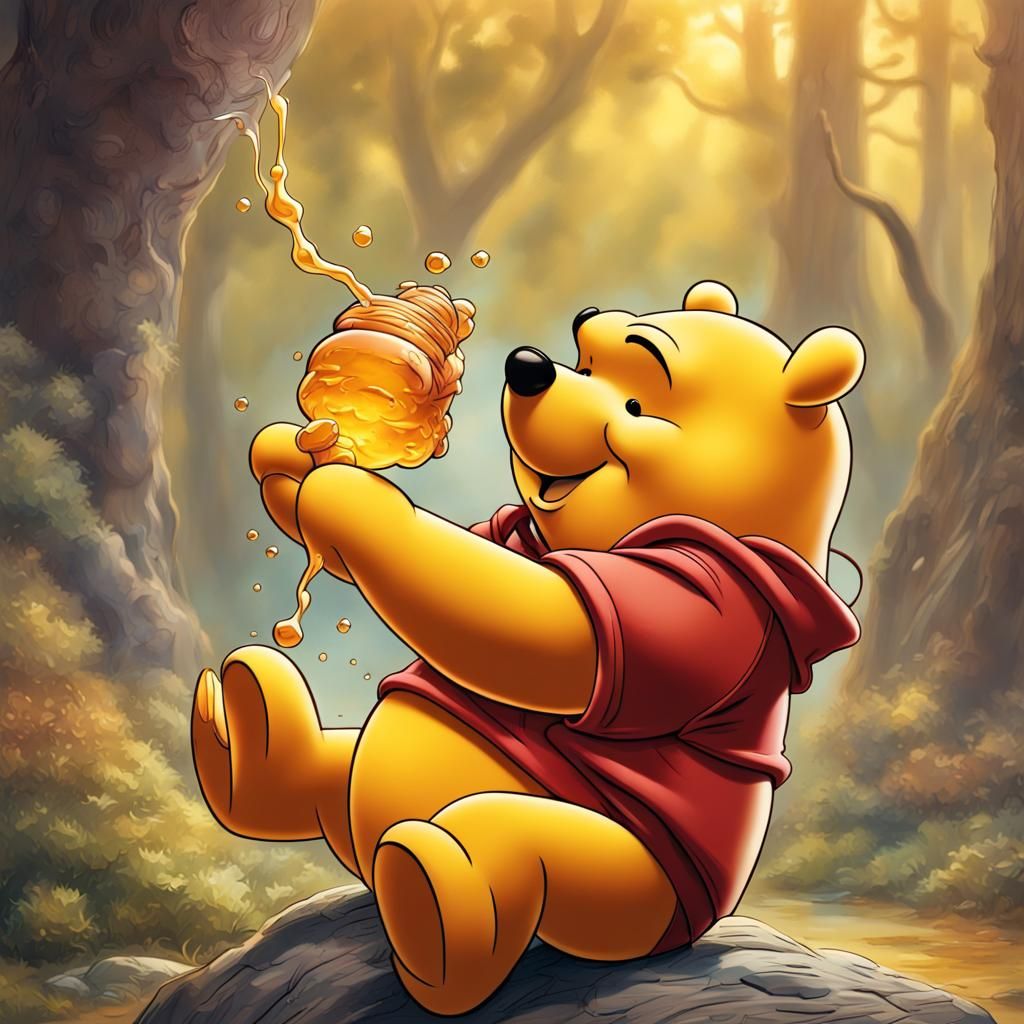 Winnie the Pooh Throwing Up Honey: Hyperrealistic Art