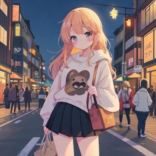 Anime Girl at Stop Light in Vibrant Digital Art