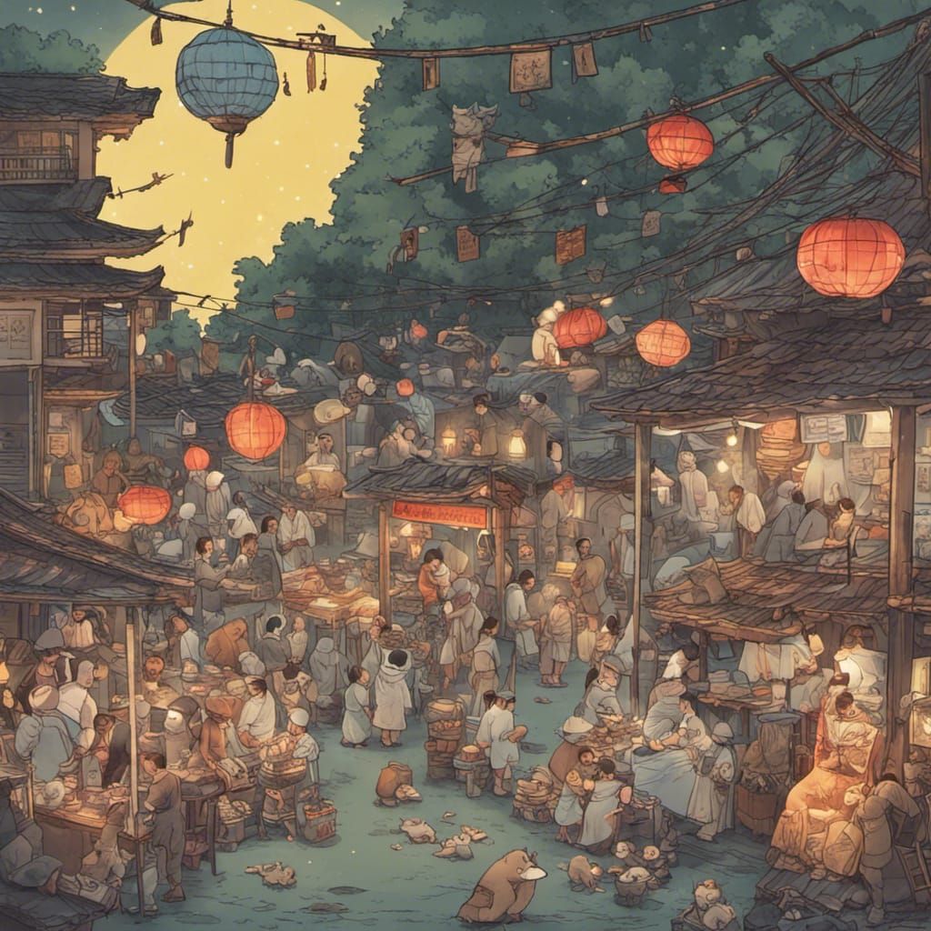 Nocturnal Animal Night Market: Detailed Matte Painting