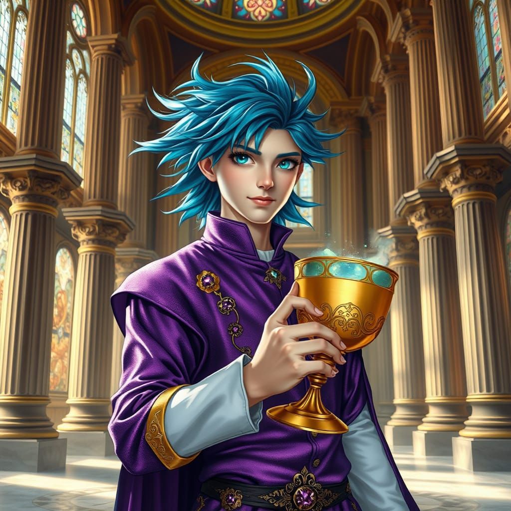Prince with Golden Goblet in Ornate Hall