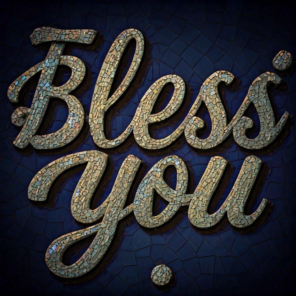 Iridescent Mosaic Tiles Spell Out "Bless You"