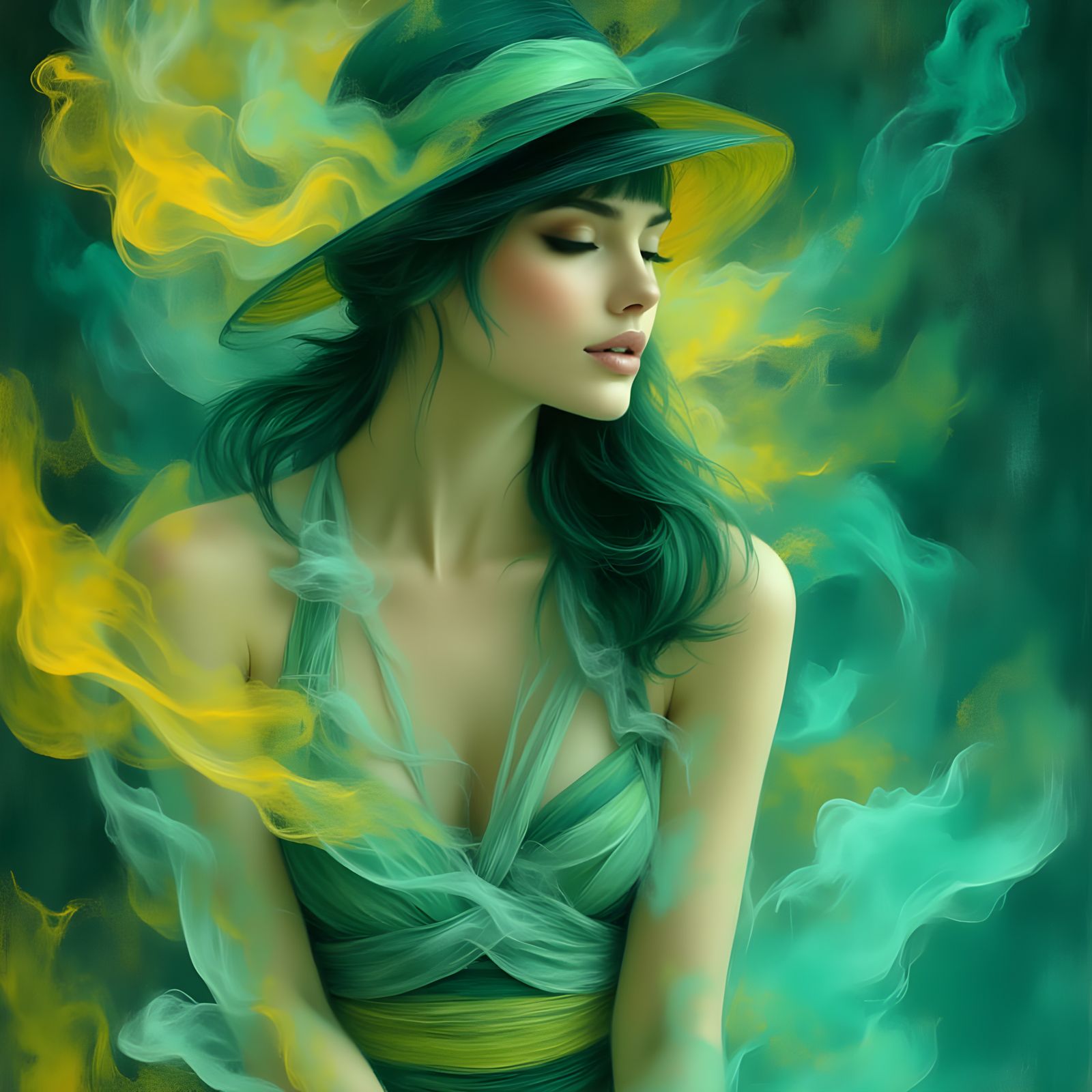 Elegant Woman in Neon Green Attire