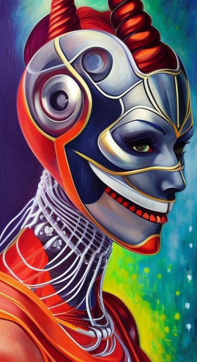 Cybernetic Kemonomimi Portrait in Giger-esque Style