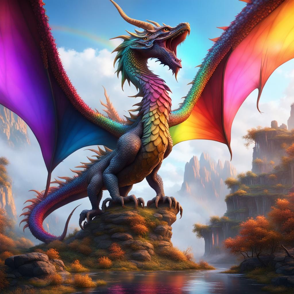Rainbow Dragon in Detailed Matte Painting
