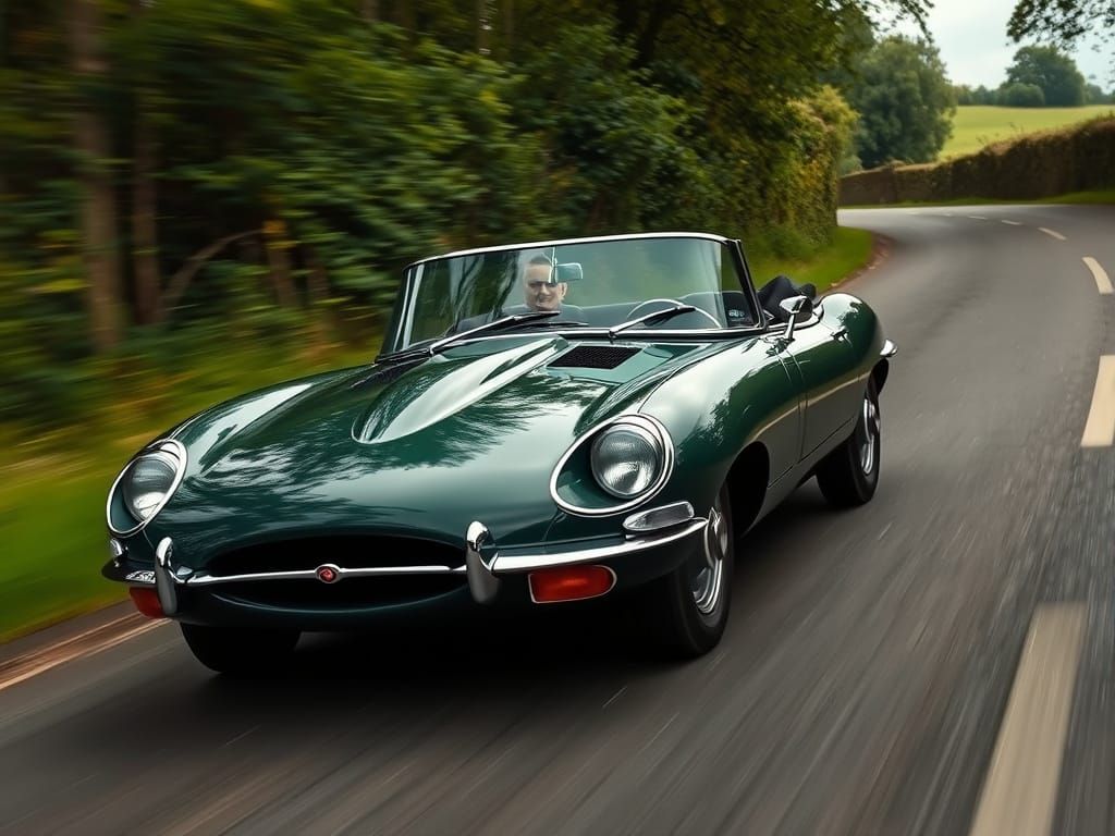 Vintage Jaguar E-Type Races on British Road