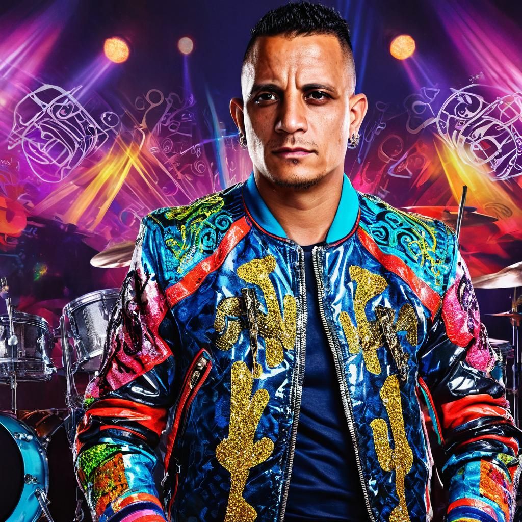 Rock Star Portrait with Musical Notes in Concert