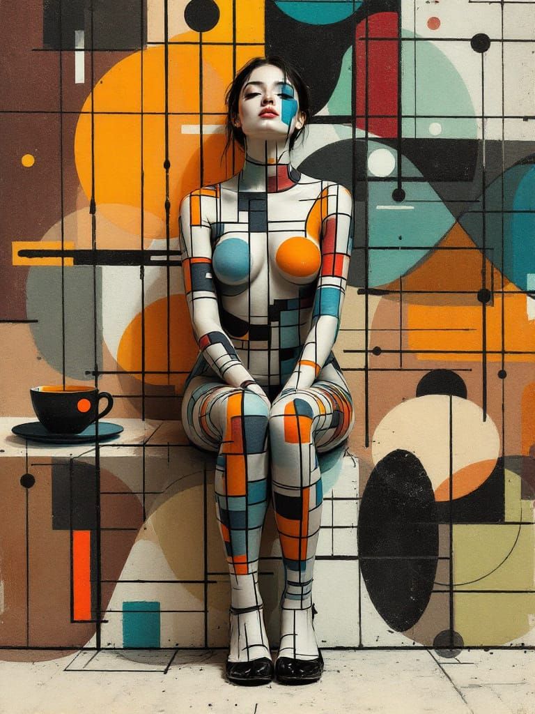 Woman Merges With Geometric Wall Art in Pissarro & Cezanne S...