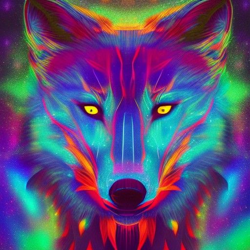 Astral Wolf: Holographic Cosmic Illustration