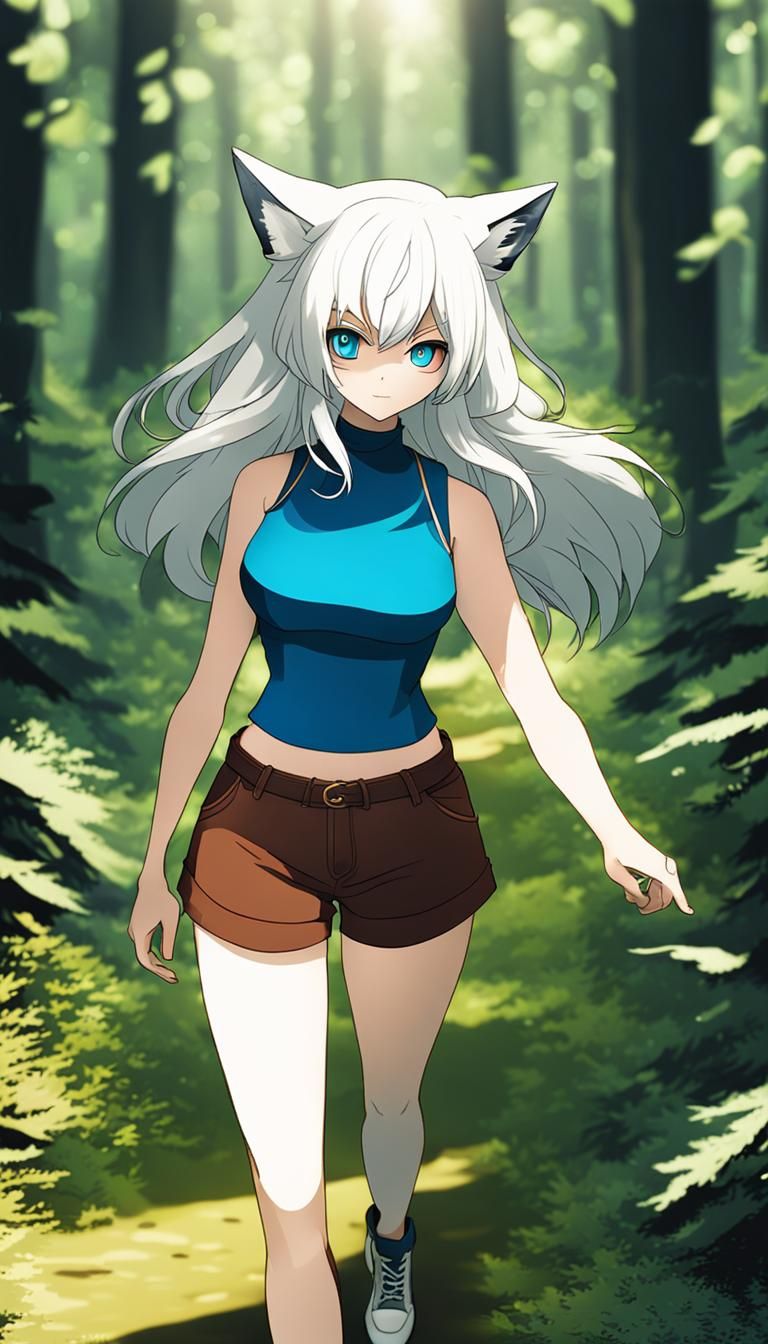 Anime Fox Girl Walking Through Forest