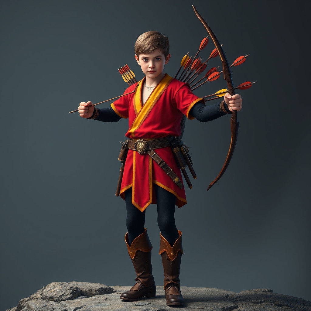 Heroic Archer in Red Tunic, Matte Painting Style