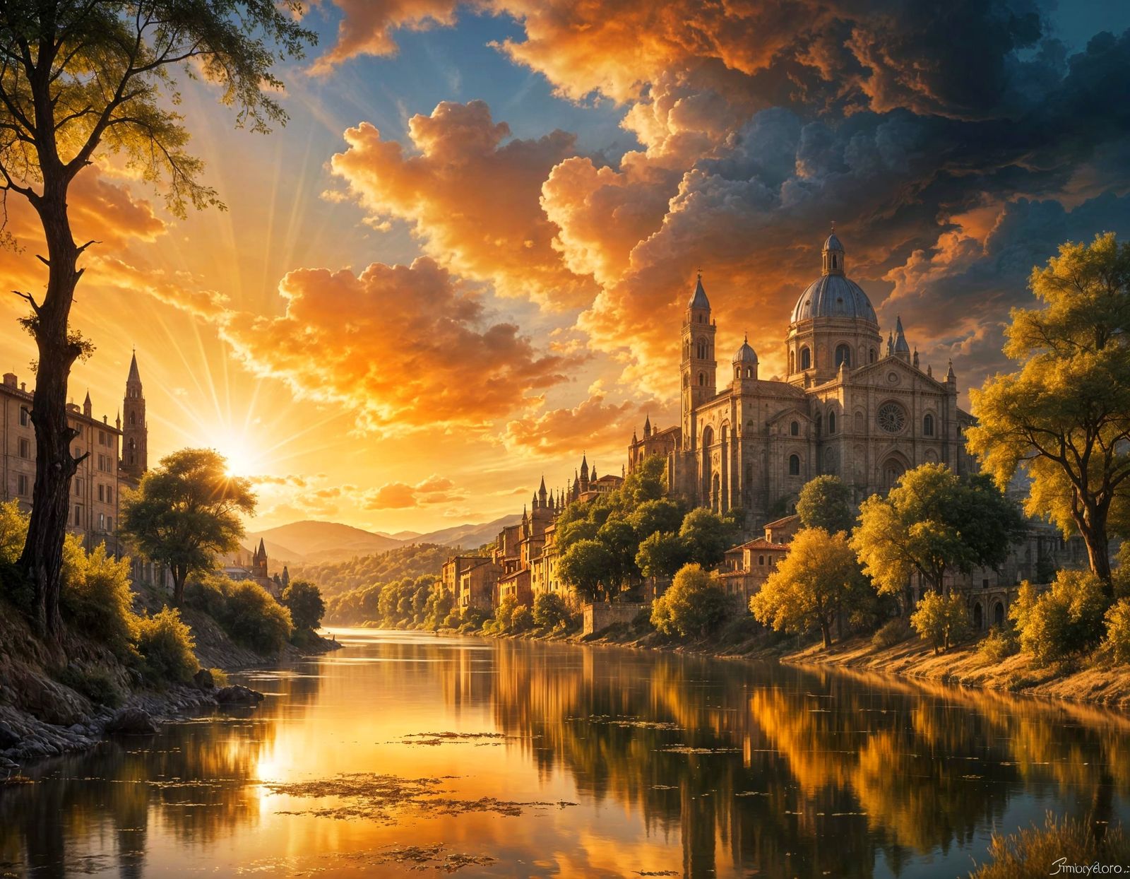 Ethereal Tuscan Sunset with Majestic Cathedral