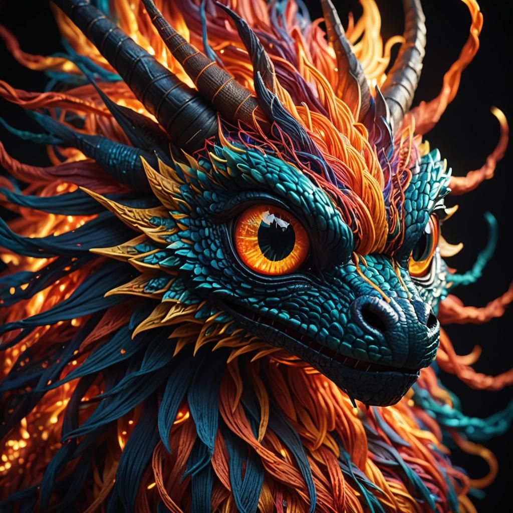 Hyperrealistic Yarn Dragon Breathing Fire