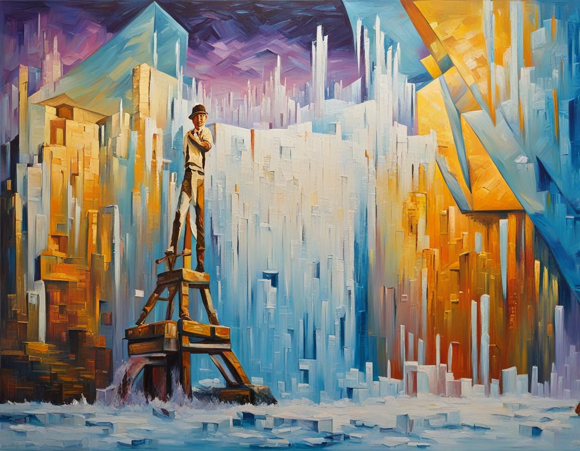 Icy Dream Home in Neo-Expressionist Oil Painting