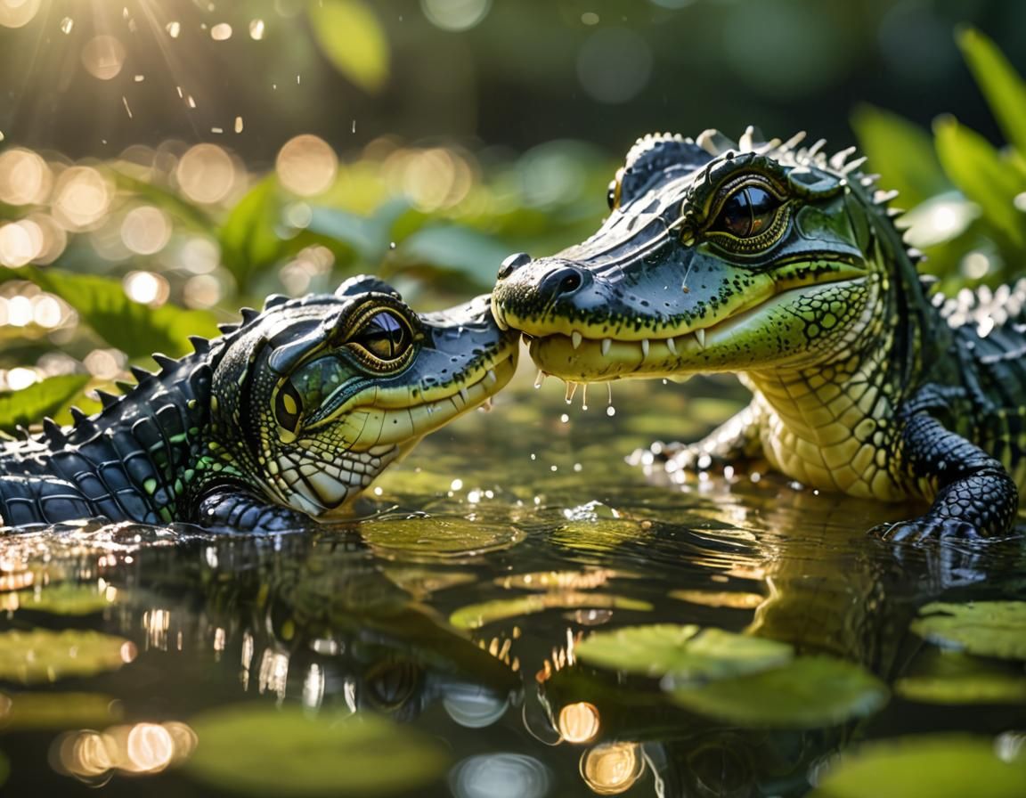 Adorable Baby Alligator Splashing in Water