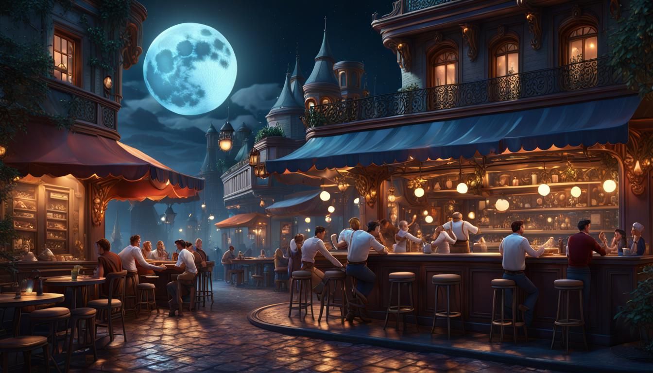 Night Cafe: Detailed Matte Painting in Fantasy Style