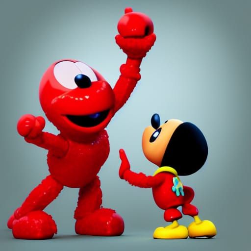 Elmo Tickles Mickey Mouse: Pixar-Style 3D Art