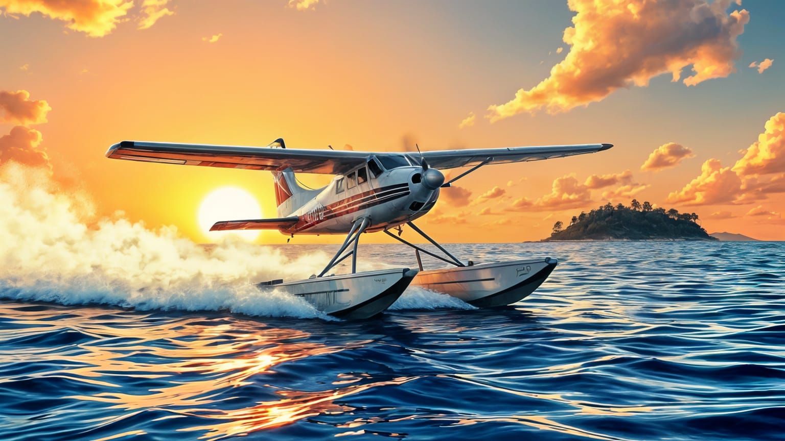 Dramatic Float Plane Landing at Sunset