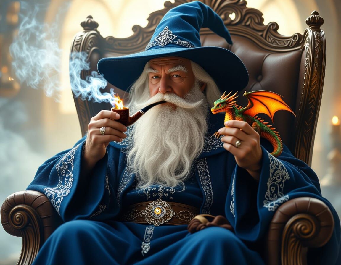 Wizard with Dragon in Ethereal Fantasy Setting