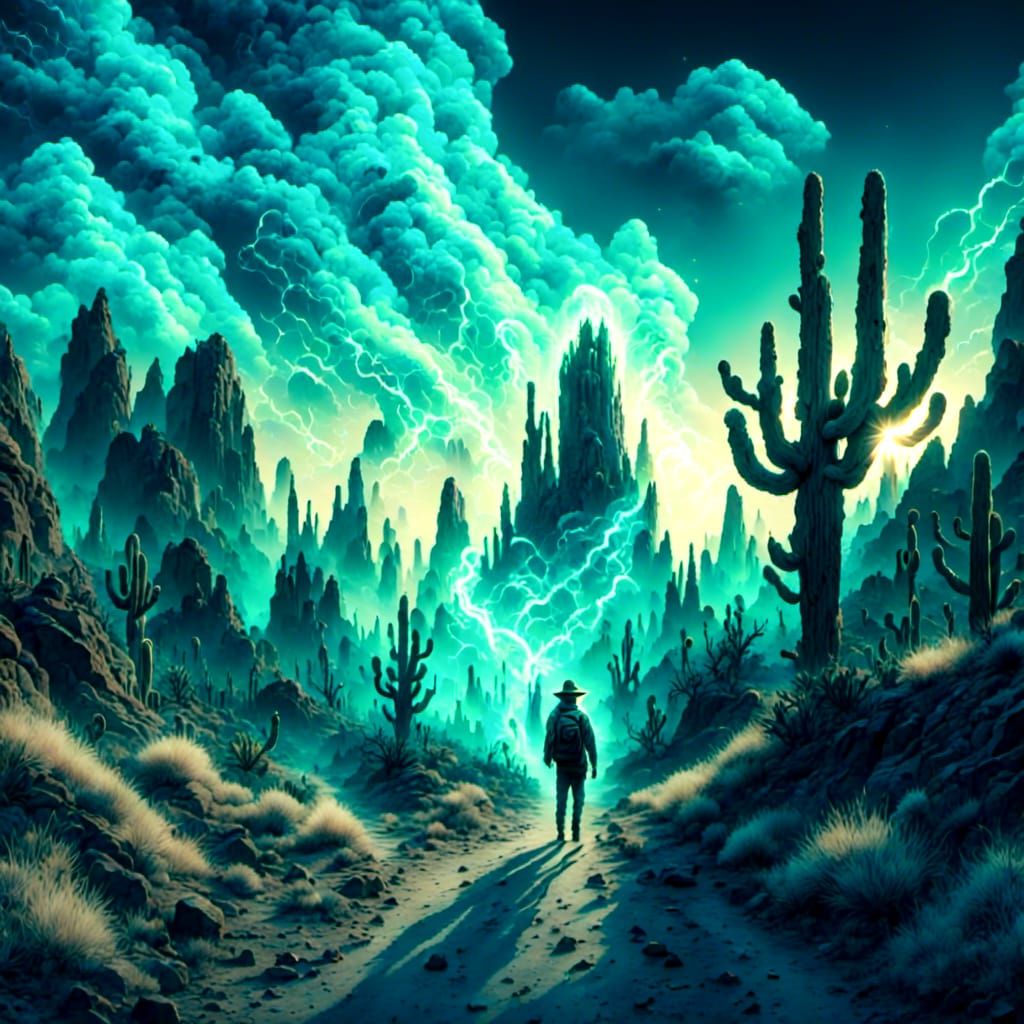 Twilight Miner in Desert with Spirits