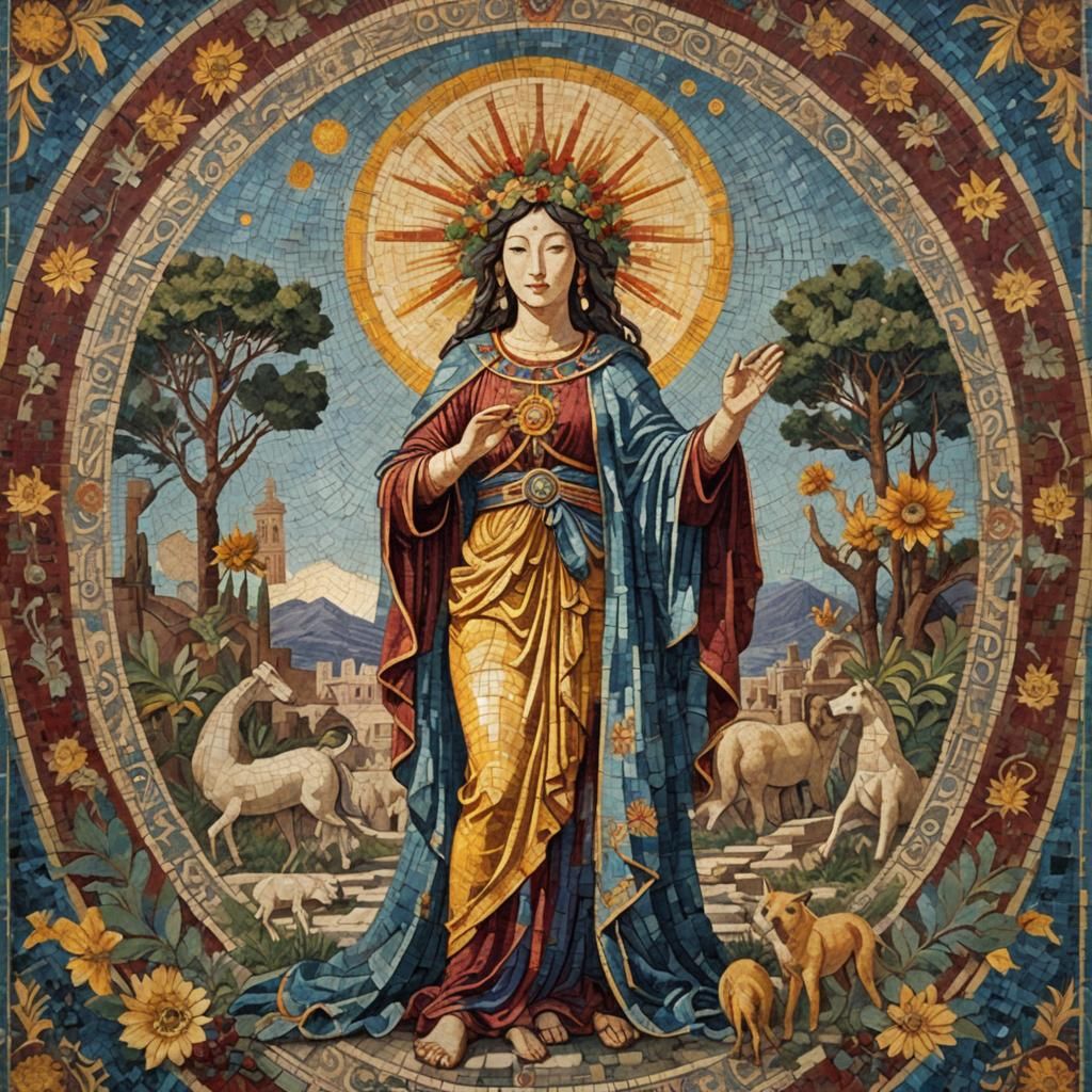 Pompeii Mosaic Poster: Amaterasu and Dionysus