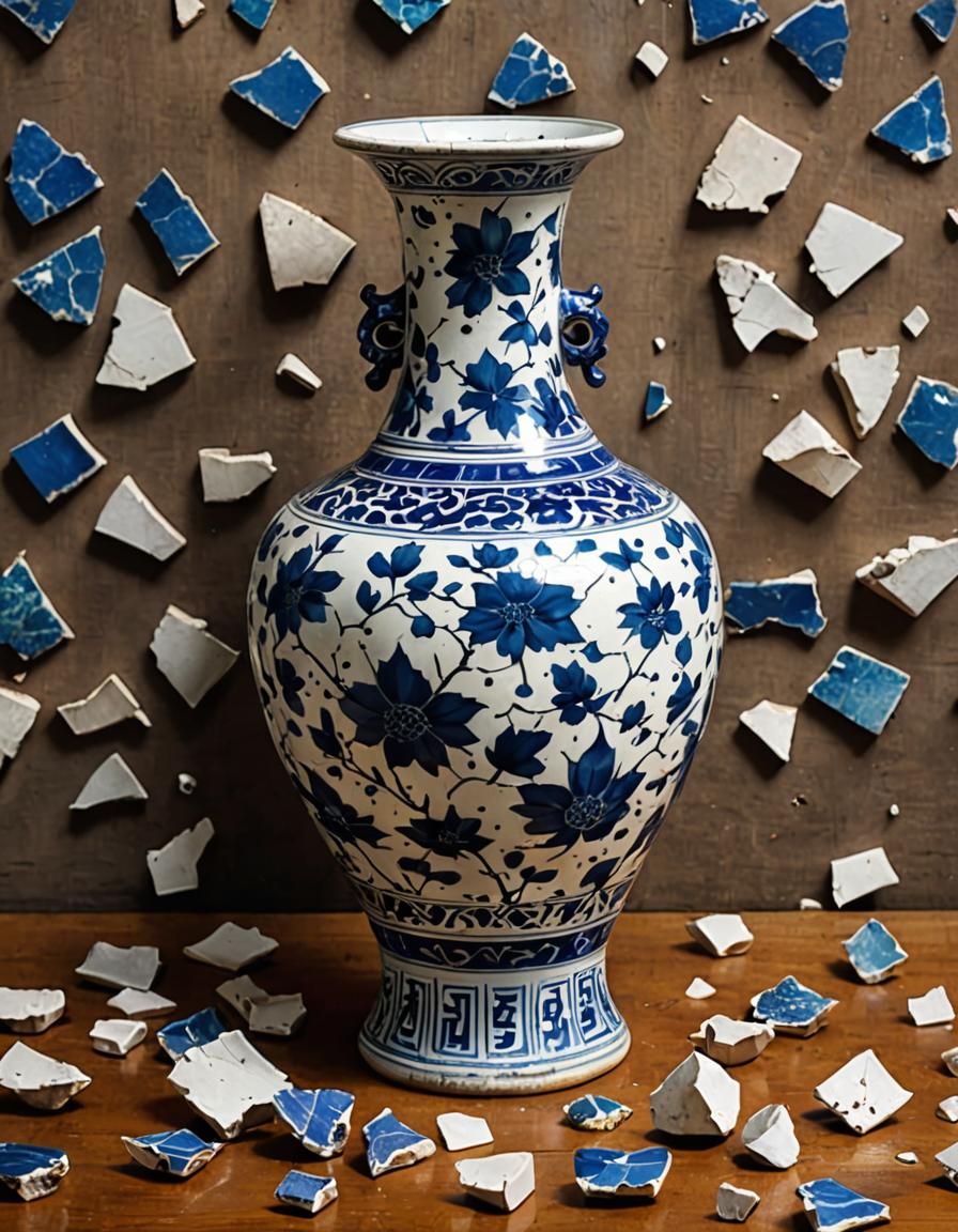 Shattered Ming Dynasty Chinese Vase in Pieces