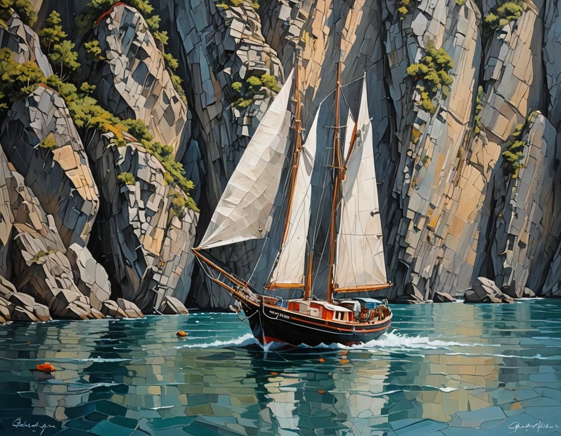 Dynamic Impasto Painting of Boat on Water