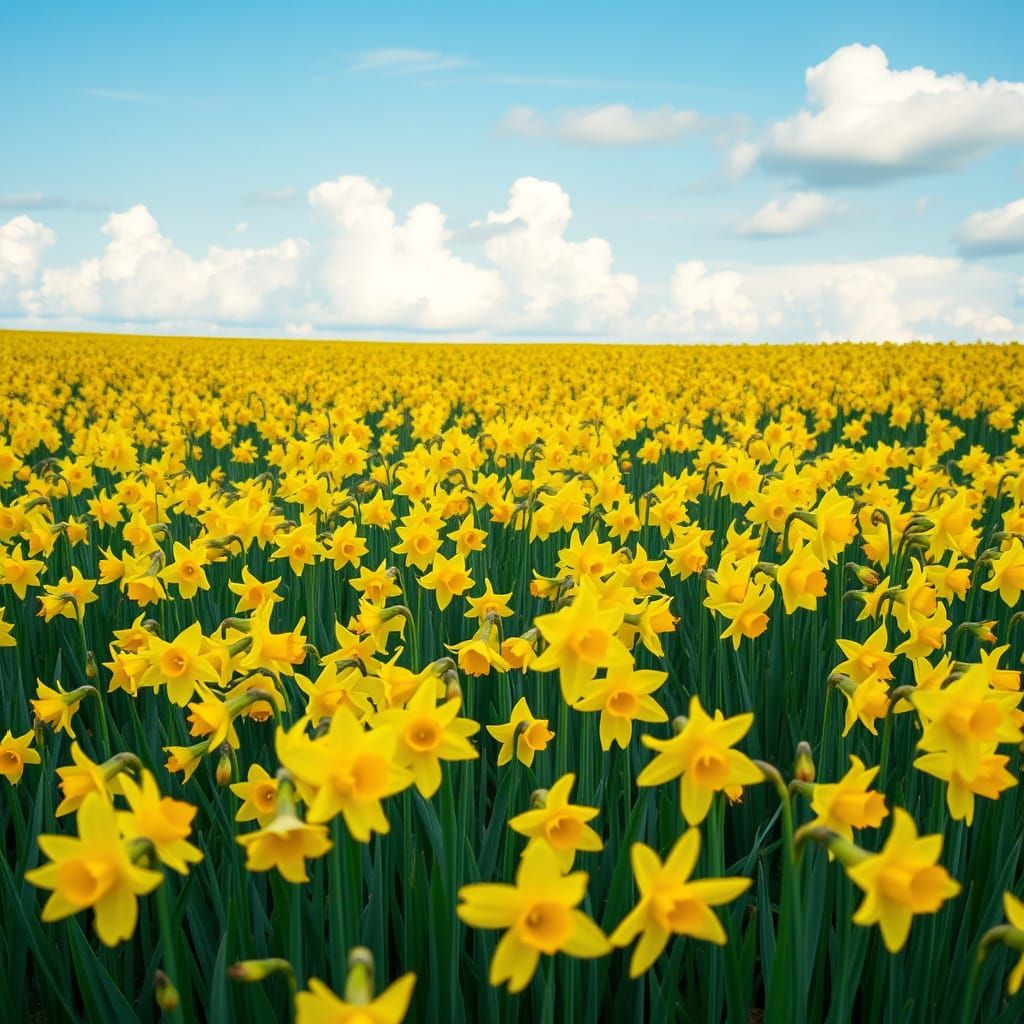 Vibrant Yellow Daffodils Field in 4K Photographic Detail