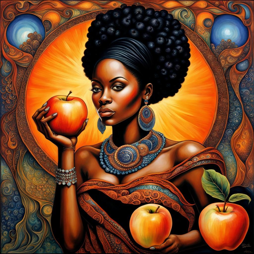 Black Woman with Apple in Surrealist Style