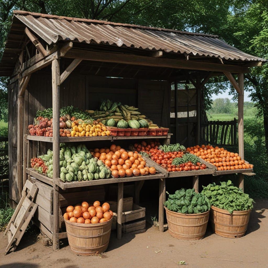 1930s Farmstand in Naive Expressionist Style