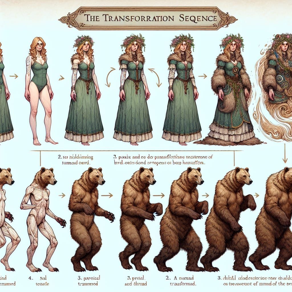 Fantasy Druid Transforms into Majestic Bear in Intricate Pre...