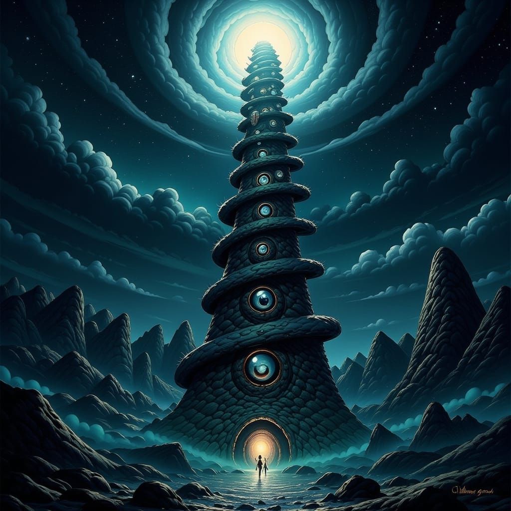 Tower of Babel with Ominous Eyeball Gods