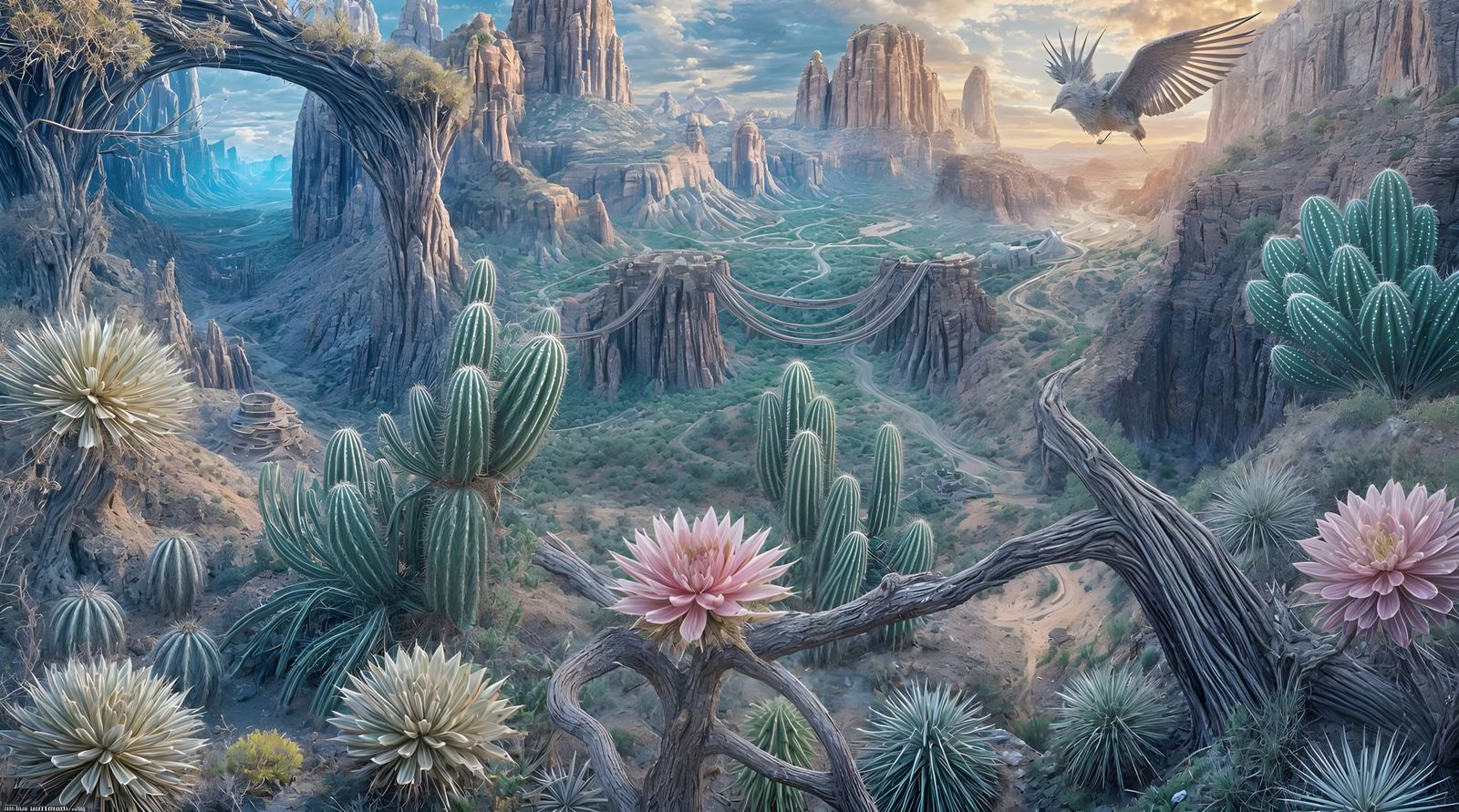 Dieselpunk Oasis City at Sunset: Digital Landscape Art