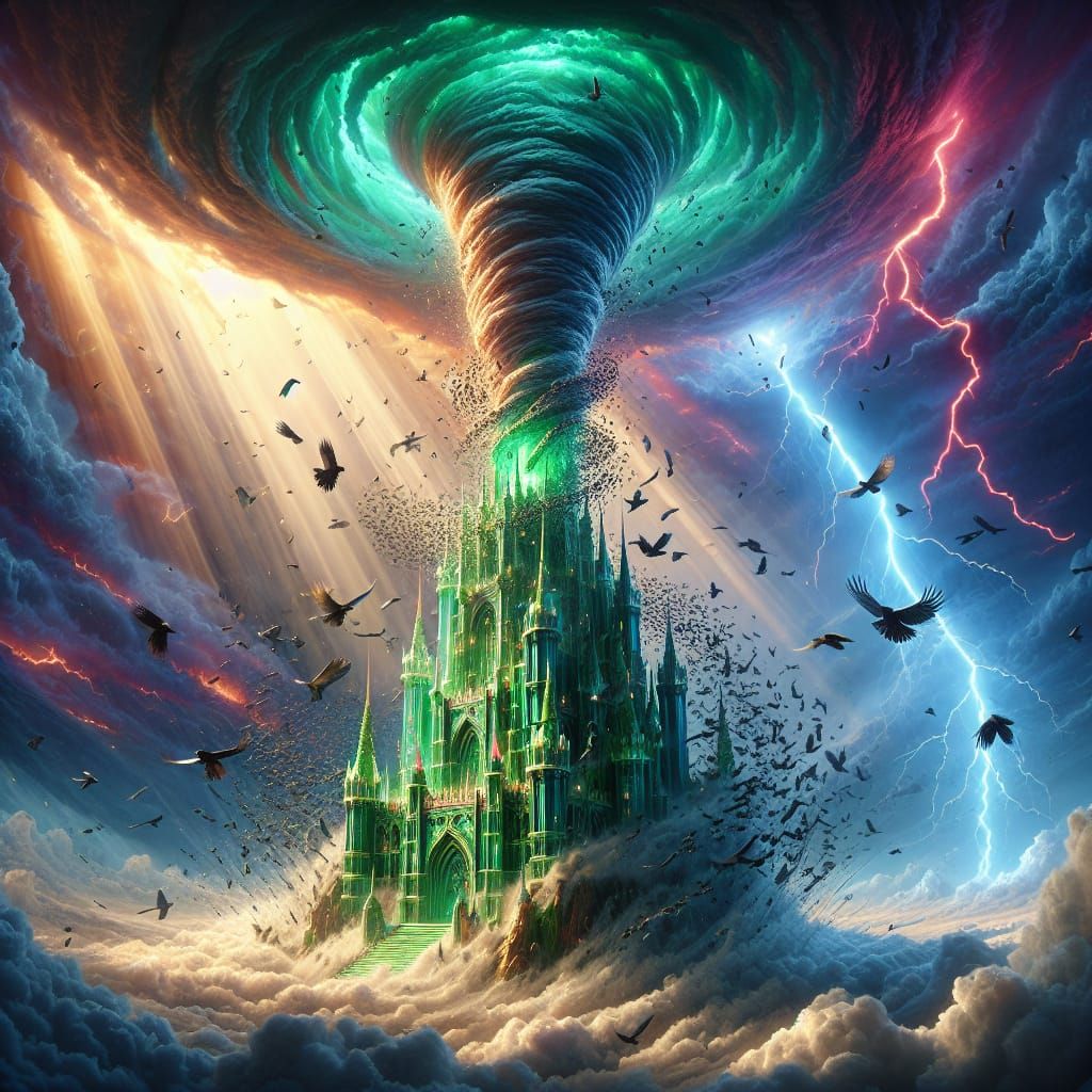 Crystal Tower Engulfed by Crow Tornado
